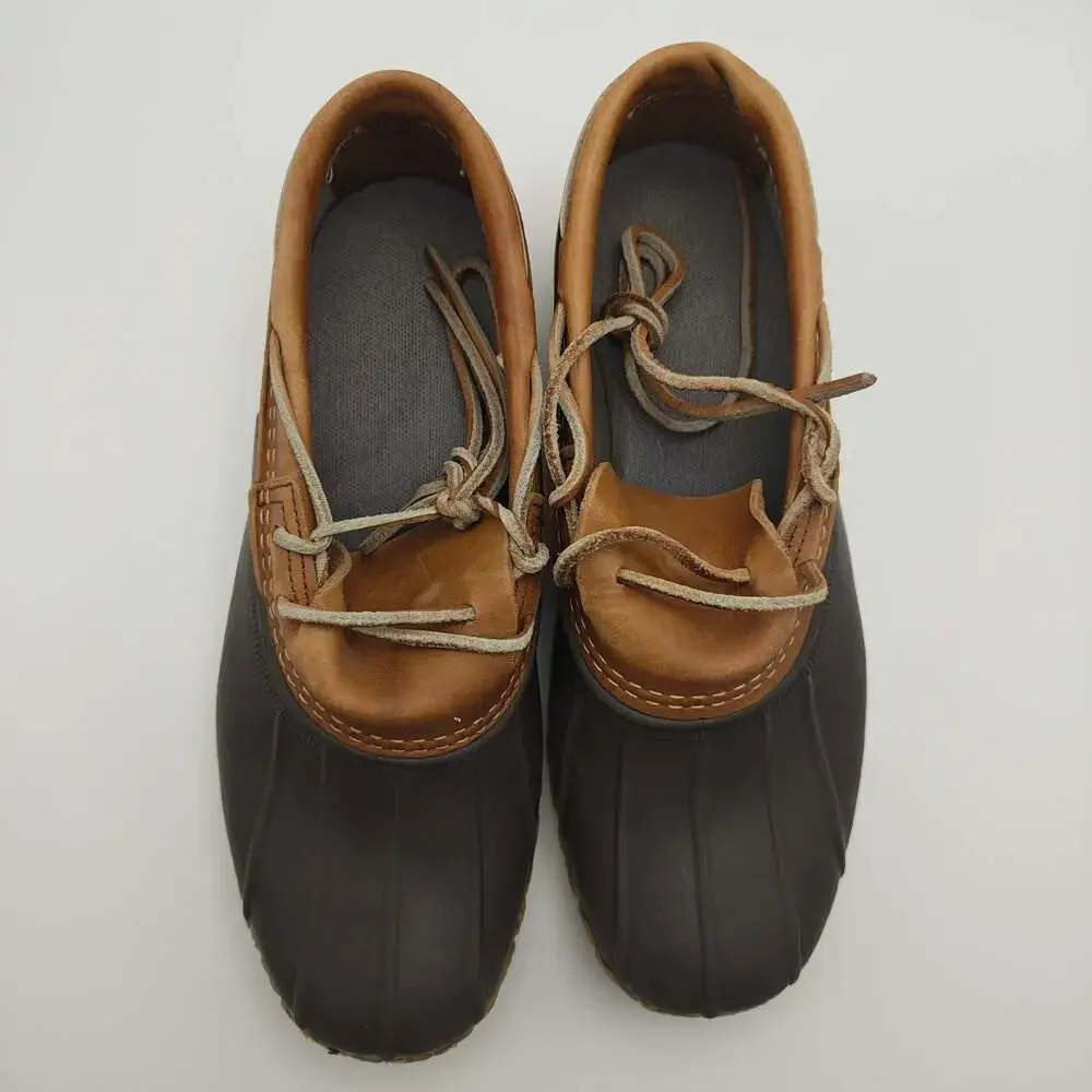 L.L. Bean Men's Gumshoe Duck Boots Size 9 Brown Leather Rubber Sole 30cm Outsole